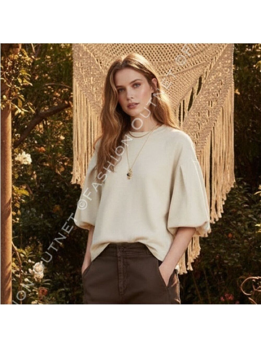 Madewell Puff-Sleeve Sweatshirt Tee Heather Natural Sz L Minimalist Chic lounge